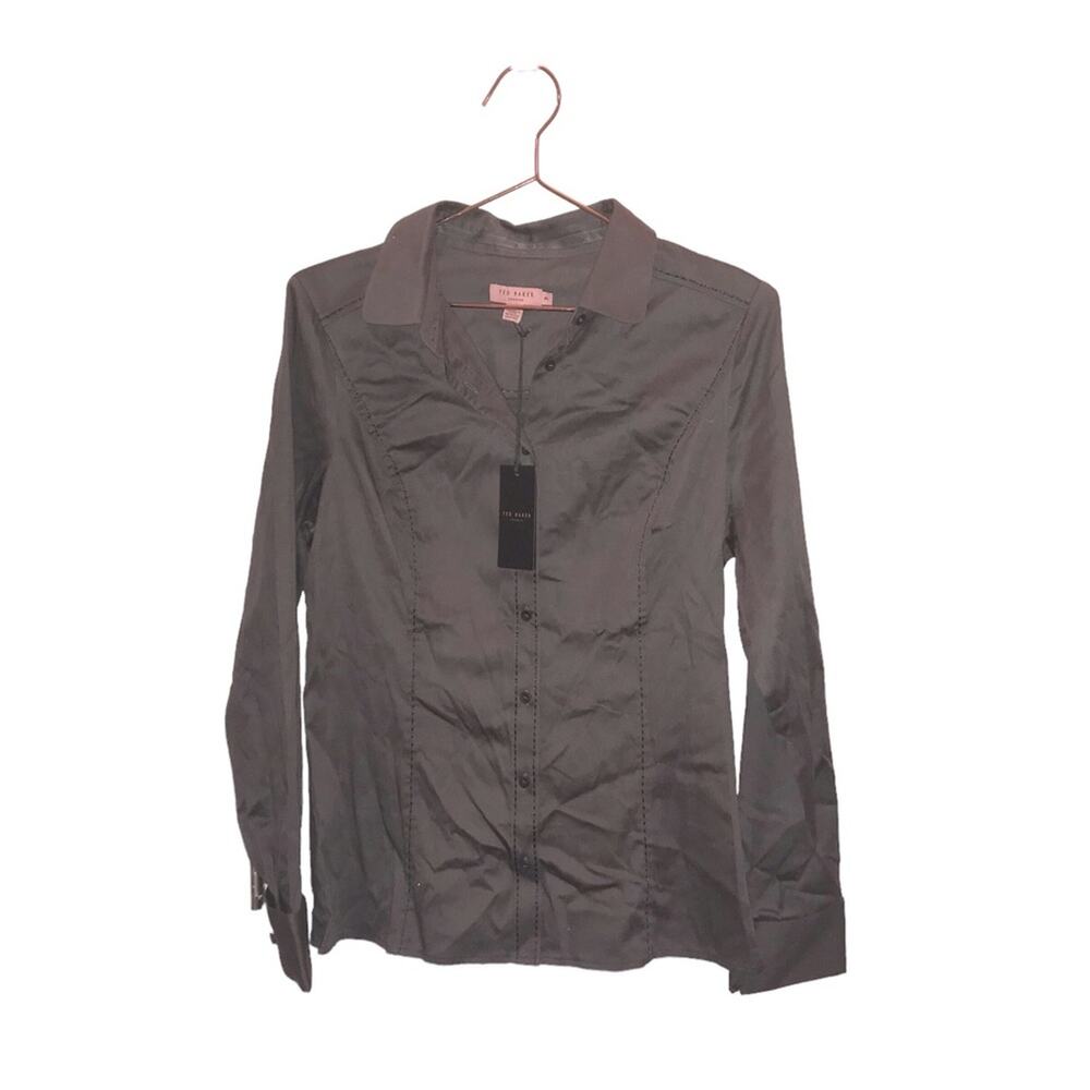Ted Baker Gray Button Up Blouse Top - Size Medium
